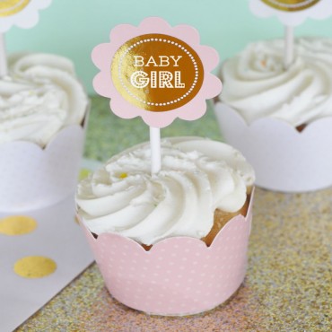 Personalized Metallic Foil Cupcake Wrappers and Cupcake Toppers - Set of 24 - Baby