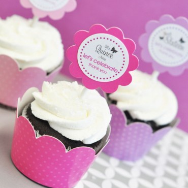 Personalized Sweet 16 or 15 Cupcake Wrappers & Cupcake Toppers - Set of 24