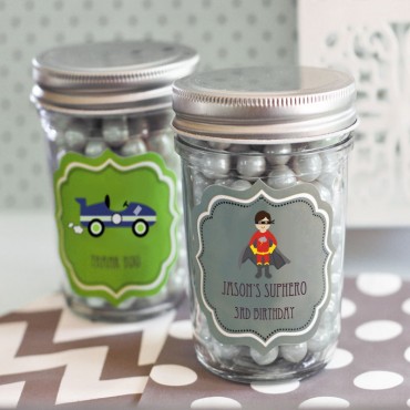 Personalized MOD Kid's Birthday Mini Mason Jars - 24 Pieces