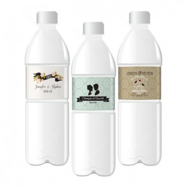 Vintage Wedding Personalized Water Bottle Labels - 24 Pieces
