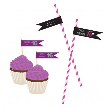Personalized Sweet 16 or 15 Flag Labels - 20 Pieces