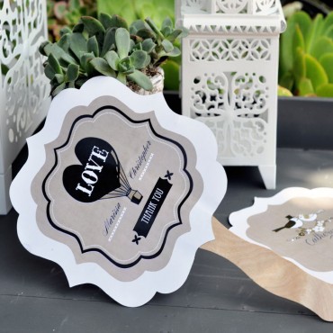 Personalized Paddle Fans - Vintage Wedding - 24 Pieces