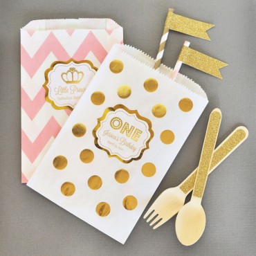 Personalized Metallic Foil Chevron and Dots Goodie Bags - Set of 12 - 3 Sets