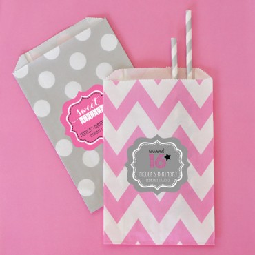 Personalized Sweet 16 or 15 Chevron & Dots Goodie Bags - Set of 12 - 3 Sets