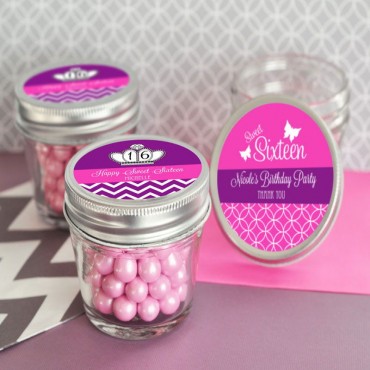 Personalized Sweet 16 or 15 Small 4 oz Mason Jars - 24 Pieces