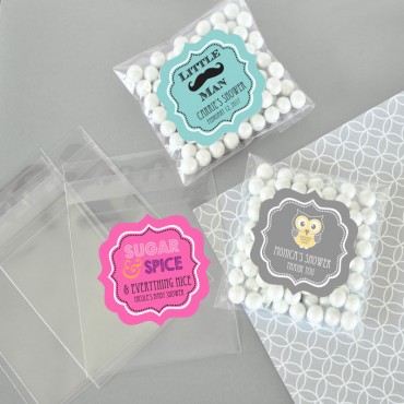 Personalized Baby Shower Clear Candy Bags - Set of 24