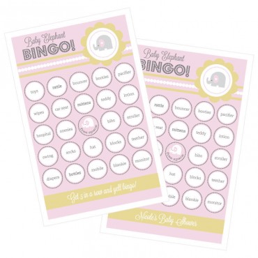 Pink Elephant Bingo - Set of 16