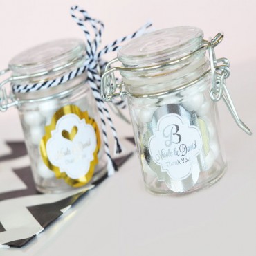 Personalized Metallic Foil Glass Jar with Swing Top Lid - Wedding MINI - 24 Pieces