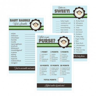 Baby Shower Games - Set of 10 - Blue Monkey