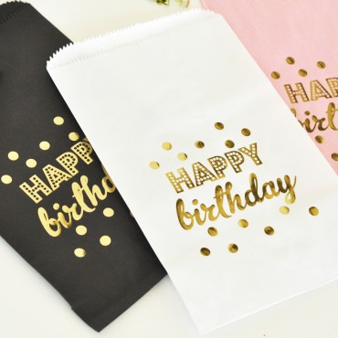 Happy Birthday Gold Foil Candy Buffet Bags  - Set of 12