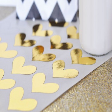 DIY Gold & Silver Foil Heart Stickers - Set of 24