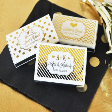Metallic Foil Personalized Wedding Match Boxes - Set of 50