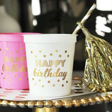 Gold HAPPY BIRTHDAY Party Cups