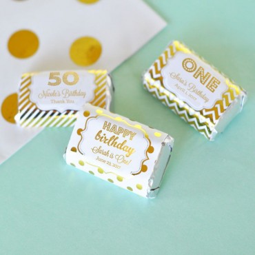 Personalized Metallic Foil Mini Candy Bar Wrappers - Birthday - 24 Pieces