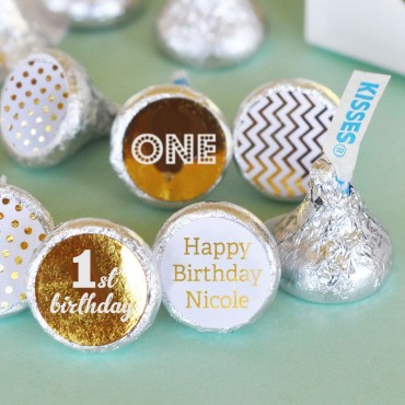 Personalized Metallic Foil Hershey's Kisses Labels Trio - Set of 108 - Birthday