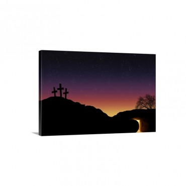 Empty Tomb And Three Crosses Wall Art - Canvas - Gallery Wrap