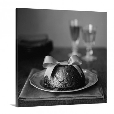 English Christmas Pudding With Red Bow Wall Art - Canvas - Gallery Wrap