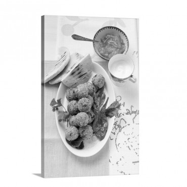 Falafel With Unleavened Bread Yogurt And Apricot Sauce Wall Art - Canvas - Gallery Wrap