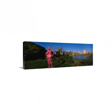 Fat Lady Sculpture In A Park With A Bridge In The Background Brooklyn Bridge Park Brooklyn Bridge East River Manhattan New York City New York State Wall Art - Canvas - Gallery Wrap