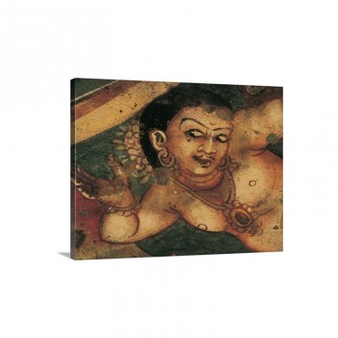 Female Face And Breasts Wall Painting Inside Cave 2 Ajanta Caves India Wall Art - Canvas - Gallery Wrap