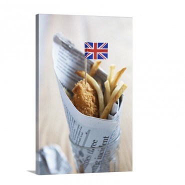 Fish And Chips With A Union Jack Wall Art - Canvas - Gallery Wrap