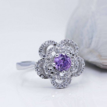 Floral Amethyst Silver Ring