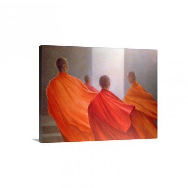 Four Monks On Temple Steps Wall Art - Canvas - Gallery Wrap