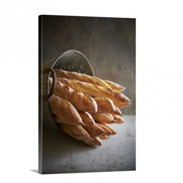French Baguettes In A Tipped Metal Container Wall Art - Canvas - Gallery Wrap