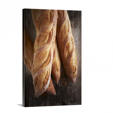 French Baguettes On A Wooden Surface Wall Art - Canvas - Gallery Wrap