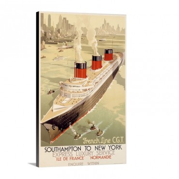 French Line C G T Oceanliner Vintage Poster Wall Art - Canvas - Gallery Wrap