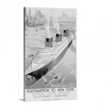 French Line C G T Oceanliner Vintage Poster Wall Art - Canvas - Gallery Wrap