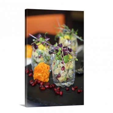 Fruity Potato Salad In Glasses With Pomegranate Seeds And Mixed Bean Sprouts Wall Art - Canvas - Gallery Wrap