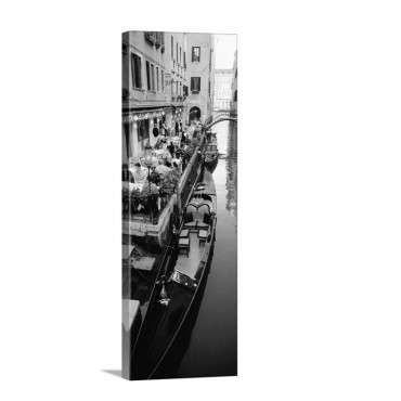 Gondolas Moored Outside Of A Cafe Venice Italy Wall Art - Canvas - Gallery Wrap