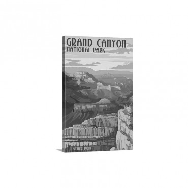 Grand Canyon National Park  Mather Point Retro Travel Poster Wall Art - Canvas - Gallery Wrap