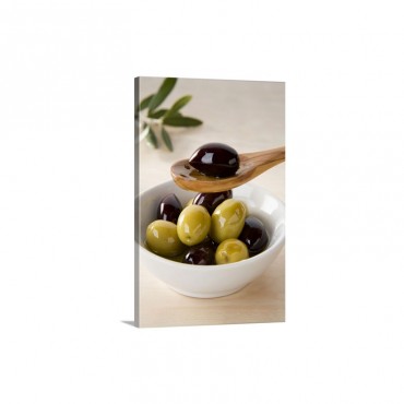 Green And Black Olives In Bowl Wall Art - Canvas - Gallery Wrap