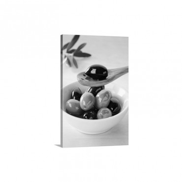 Green And Black Olives In Bowl Wall Art - Canvas - Gallery Wrap