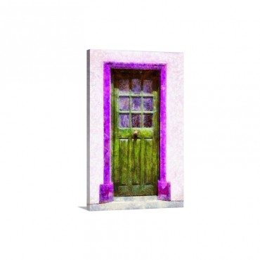 Green Door Trimmed With Purple Digital Painting Wall Art - Canvas - Gallery Wrap