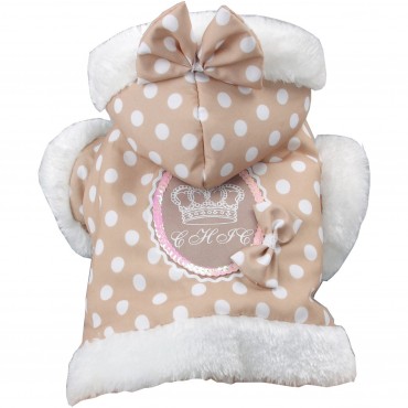 Polka-Dot Couture-Bow Pet Hoodie Sweater - Brown