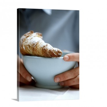 Hands Holding Bowl With Croissant Wall Art - Canvas - Gallery Wrap
