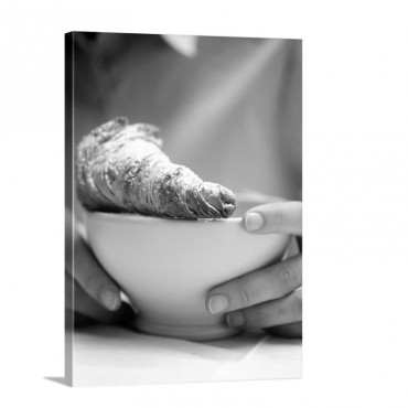 Hands Holding Bowl With Croissant Wall Art - Canvas - Gallery Wrap