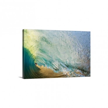 Hawaii Maui Makena Beach View Of Distant Surfers Through Barrel Of Wave Wall Art - Canvas - Gallery Wrap