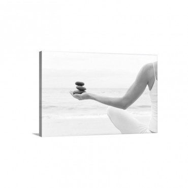 Hawaii Woman Holding Stack Of Stones In Hands Wall Art - Canvas - Gallery Wrap