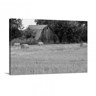 Hay Bales In Field Weathered Barn Michigan Wall Art - Canvas - Gallery Wrap