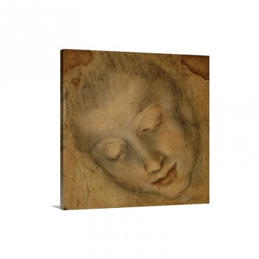 Head Of A Woman Downcast Eyes Drawing By Federico Baroccio 16Th C Louvre Museum Wall Art - Canvas - Gallery Wrap