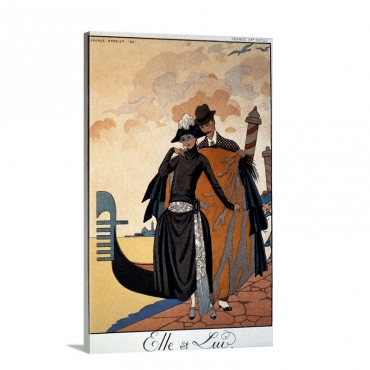 Her And Him Fashion Illustration 1921 Wall Art - Canvas - Gallery Wrap