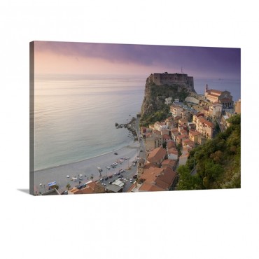 High Angle View Of A Town And A Castle On A Cliff Castello Ruffo Scilla Calabria Italy Wall Art - Canvas - Gallery Wrap