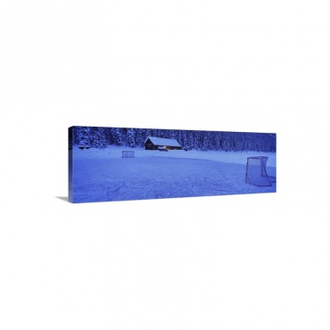 Hockey Net On A Snowcapped Landscape Lake Louise Alberta Canada Wall Art - Canvas - Gallery Wrap