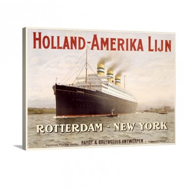 Holland Amerika Line Rotterdam To New York Vintage Poster Wall Art - Canvas - Gallery Wrap