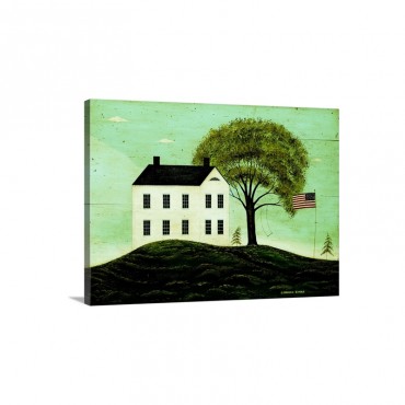 House With Flag Wall Art - Canvas - Gallery Wrap