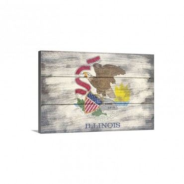 Illinois State Flag Barnwood Painting Wall Art - Canvas - Gallery Wrap